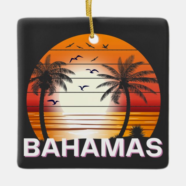 Bahamas Vintag Palm Trees Summer Beach Keramikornament (Vorderseite)