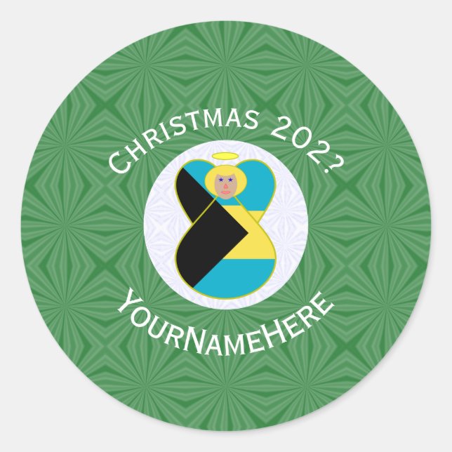 Bahamian Blonde Angel Weihnachtsflagge Personalisi Runder Aufkleber (Vorderseite)