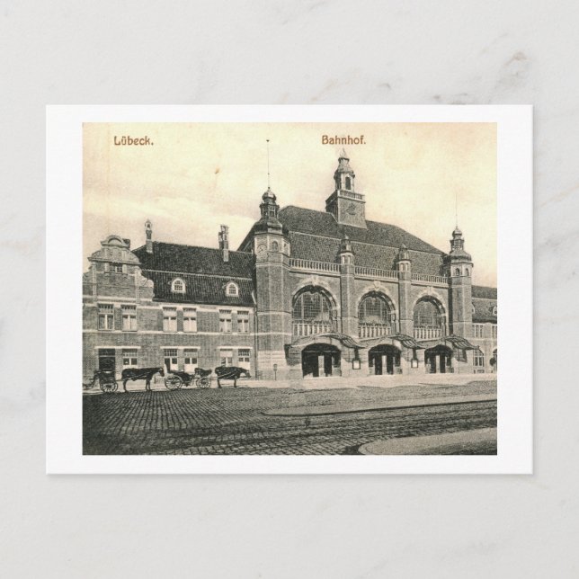 Bahnhof, Lubeck, Deutschland Vintag Postkarte (Vorderseite)