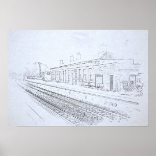 Bahnhof Todmorden Skizze, im Vintage-Stil Poster
