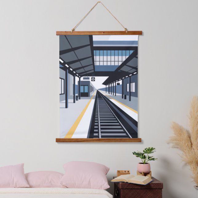 Bahnhof Wandteppich Mit Holzrahmen (Schlafzimmer)