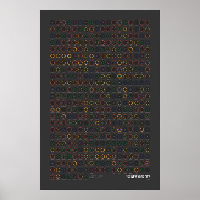 Bahnhöfe und Linien: New York City (Dark) Poster (Vorne)