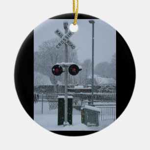 Bahnübergang (blau) keramik ornament