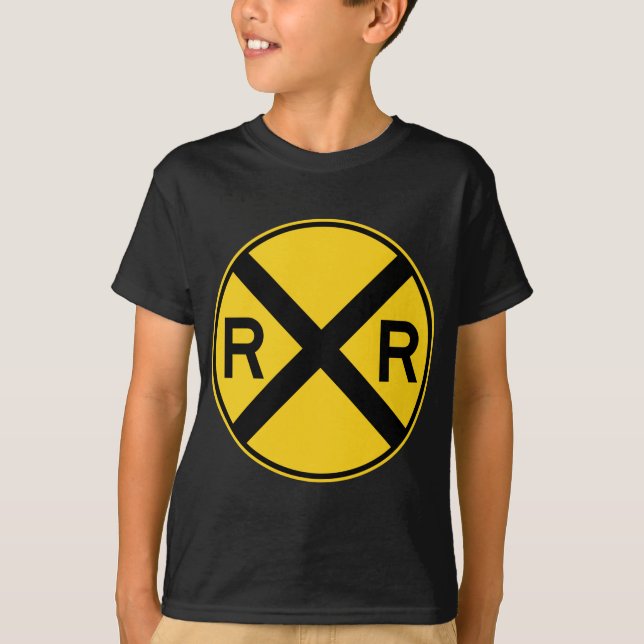 Bahnübergang Landstraßen-Zeichen- T-Shirt (Vorderseite)