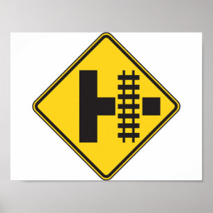 Bahnübergang Straßenschild Poster