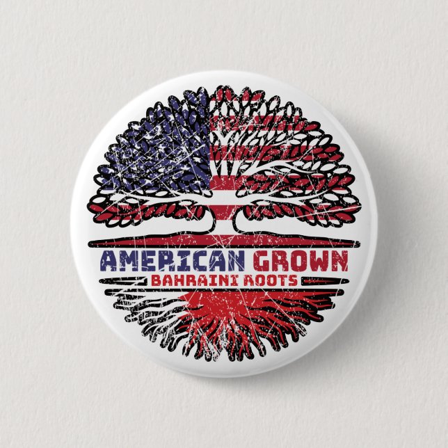 Bahrain Bahraini American USA Tree Roots Flag Button (Vorderseite)