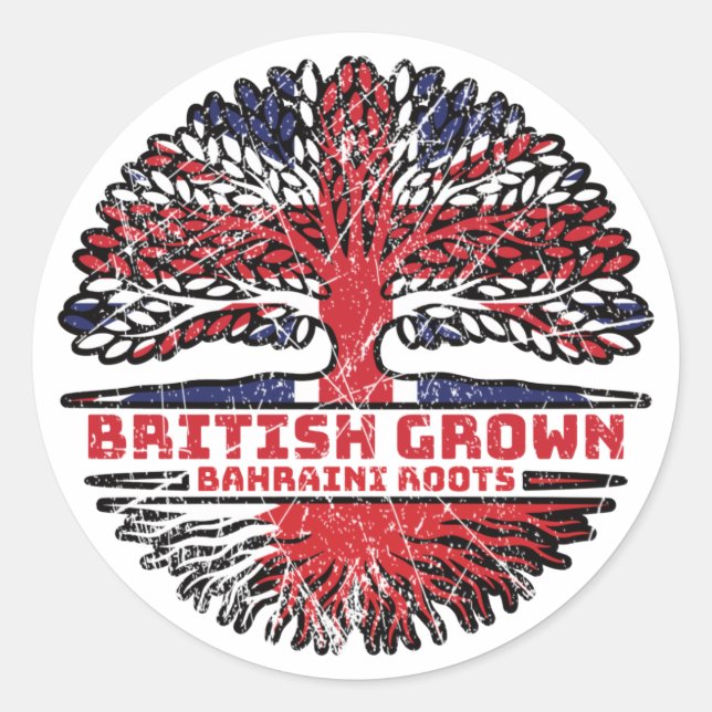Bahrain Bahraini British UK Tree Roots Flag Runder Aufkleber (Vorderseite)