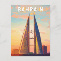 Bahrain Illustration Travel Art Vintag