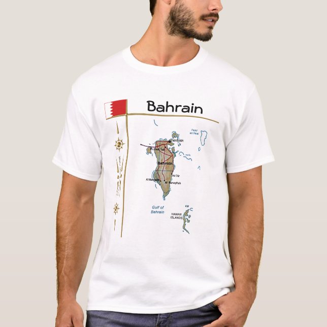 Bahrain Karte + Flagge + T - Shirt (Vorderseite)