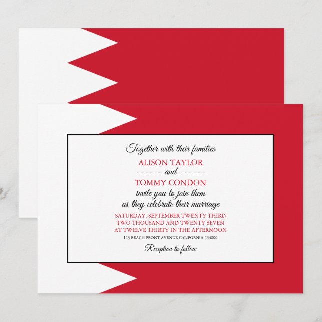 Bahraini Flag, Flagge Bahrains Hochzeit Einladung (Vorne/Hinten)