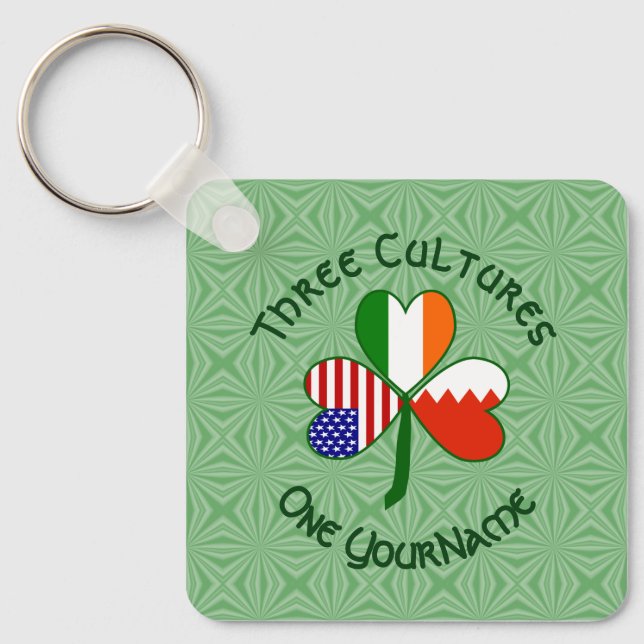 Bahraini Irish American Fags Kleeblatt Ihr Name Schlüsselanhänger (Vorderseite)