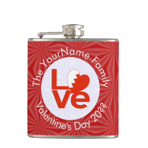 Bahrainische Flagge Herz LIEBE Roter Personalisier Flachmann