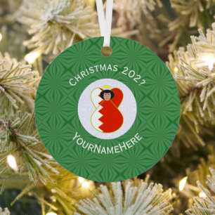 Bahrainische Flagge Weihnachtsengel Name Jahr Ornament Aus Metall