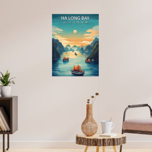 Baie d'Ha Long – Affiche de voyage vintage du Viet