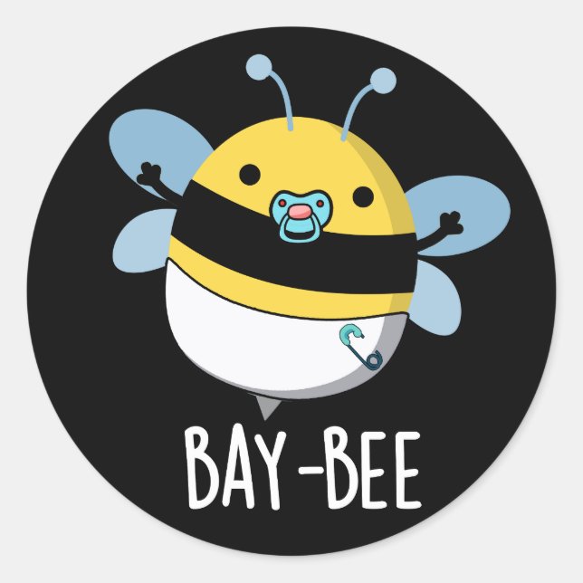 Baie Funny Baby Bee Pun Dark BG Runder Aufkleber (Vorderseite)