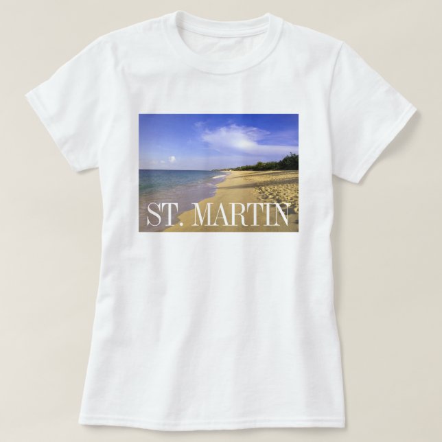 Baie Longue Long Bay Beach, St. Martin T-Shirt (Design vorne)
