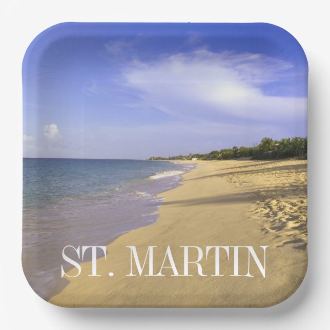 Baie Longue Long Bay Strand, St. Martin Pappteller (Vorderseite)