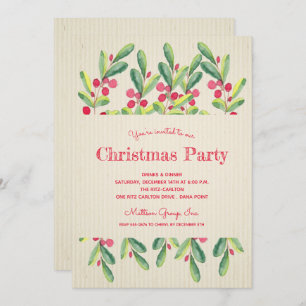 Baies d'aquarelle et Branches Invitations de Noël