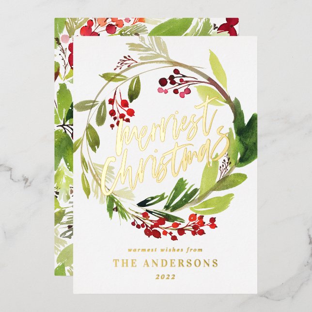 Baies d'aquarelle et verdure Vacances Wreath (Recto/Verso)