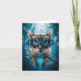 Baignade Chat avec lunettes Carte Vierge