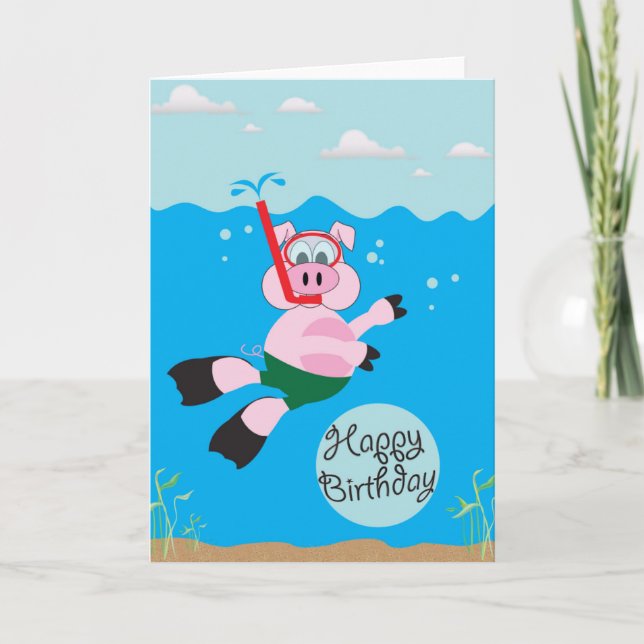 Baignade de porc - Bonne carte de voeux d'annivers (Devant)