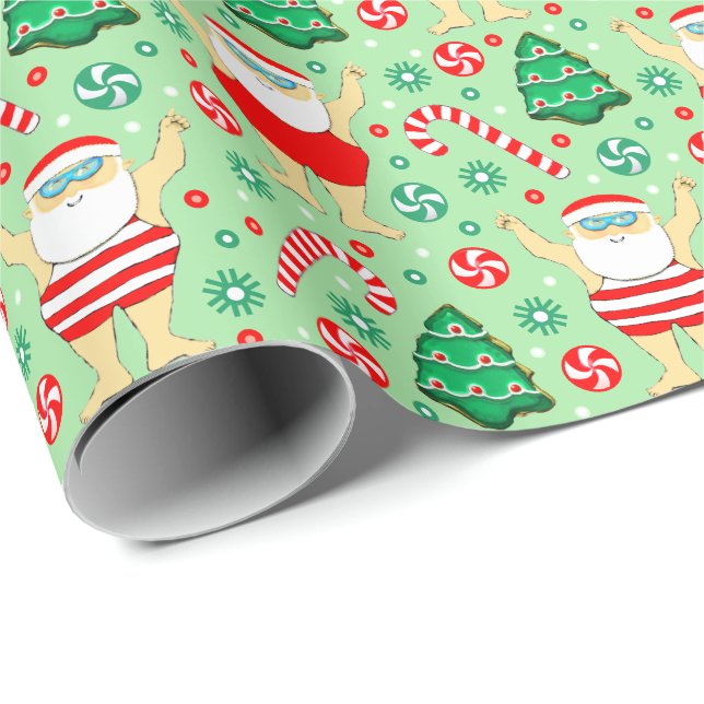 Baignade Noël Vacances Papier cadeau (Coin rond)