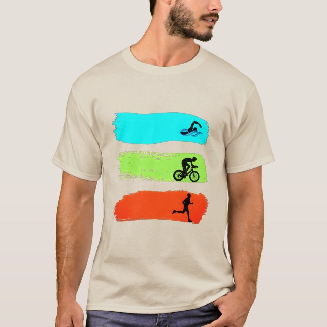 Baignade, vélo et course à pied. T-shirt triathlon (Devant)
