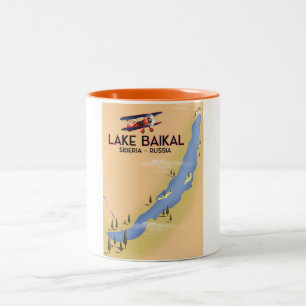 Baikalsee Sibirien Russischer Reiseposter Karte Zweifarbige Tasse