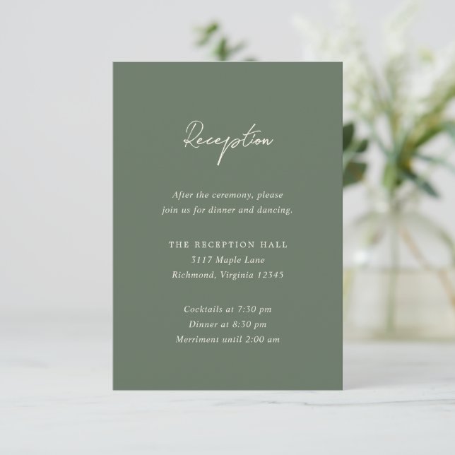 Bailee Olive Green Moderne Hochzeit Begleitkarte (Stehend Vorderseite)