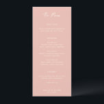 Bailee Peach Modern Wedding Menükarte<br><div class="desc">Elegantes Hochzeitsmenü mit einem einfachen und minimalen Layout mit "The Menu" in einer zeitgenössischen Schrift Typografie. Klassisches Design mit moderner Touch.</div>