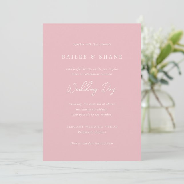 Bailee Pink Moderne Hochzeit Einladung (Stehend Vorderseite)