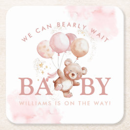 BAILEY Pink Bearly Wait Teddy Bear Baby Dusche Rechteckiger Pappuntersetzer