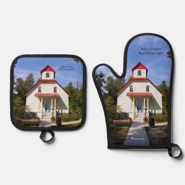 Baileys Harbor Rear Range Light Ofenhandschuh & Topflappen-Set (Vorderseite)