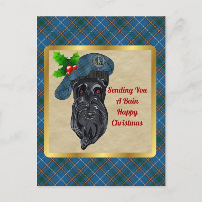 Bain Clan Abzeichen & Tartan Weihnachten Postkarte (Vorderseite)
