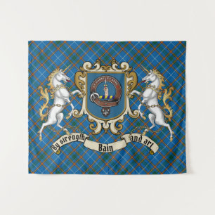 Bain Clan Abzeichen & Unicorns mit Tartan Wandteppich
