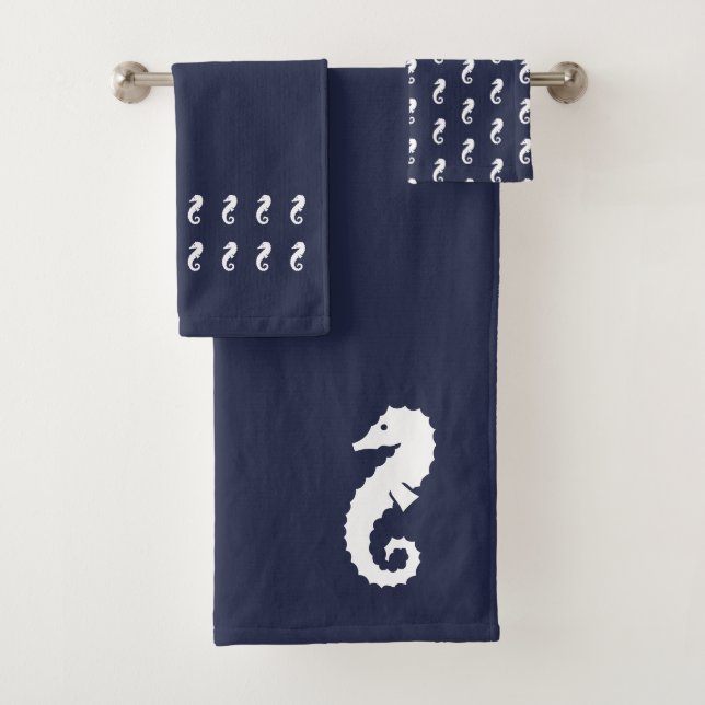 Bain de Seahorse Ensemble de serviettes noir et bl (En situation)