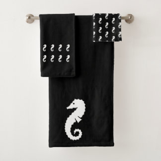 Bain de Seahorse Ensemble de serviettes noir et bl