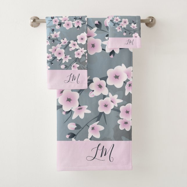 Bain Floral rose gris rose cerisier bleu (En situation)