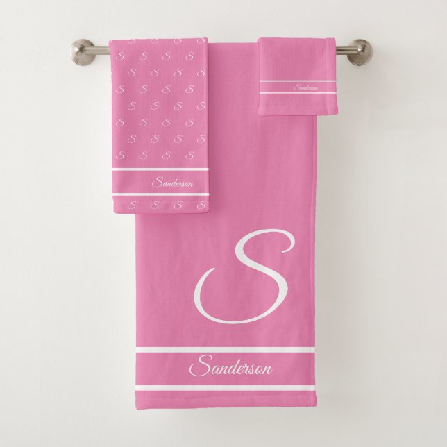 Bain Monogramme Rose Blanc Moderne (En situation)