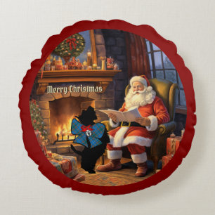 Bain Scottie Dog & Santa Personalisierte Weihnacht Rundes Kissen