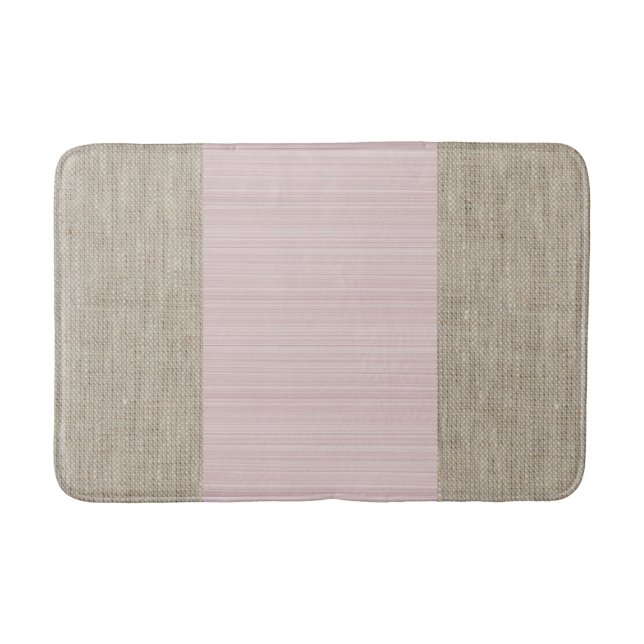 Bain Tapis de burlap rose doux beige horizontal rayures (Devant)