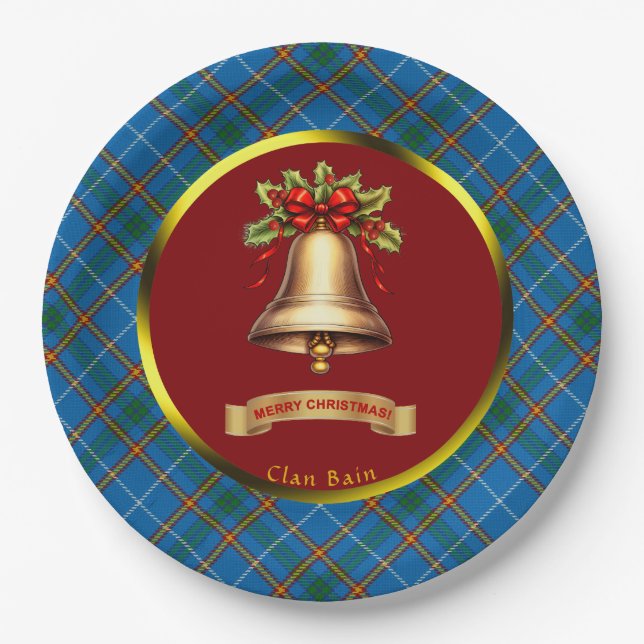 Bain Tartan Personalisiert Weihnachten Pappteller (Vorderseite)