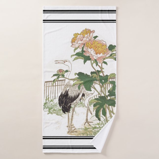 Bairei Crane Birds Peonies Japanisches Badetuch Se Badhandtuch Set (Badehandtuch)