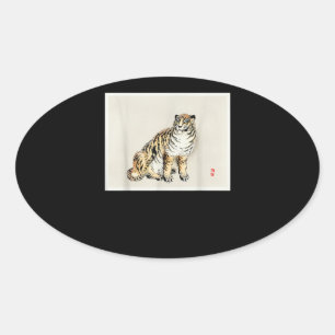 Bairei Gakan Meija Era Japanischer Art Tiger Ovaler Aufkleber