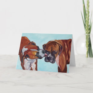 Baiser Boxer Chiens Beaux-Art Carte de voeux