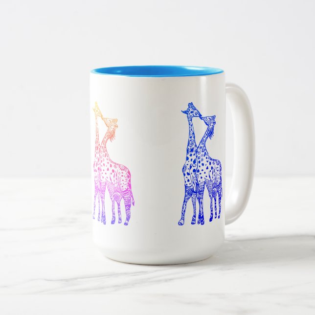Baiser de girafes dessinant la tasse à deux tons (Devant droit)