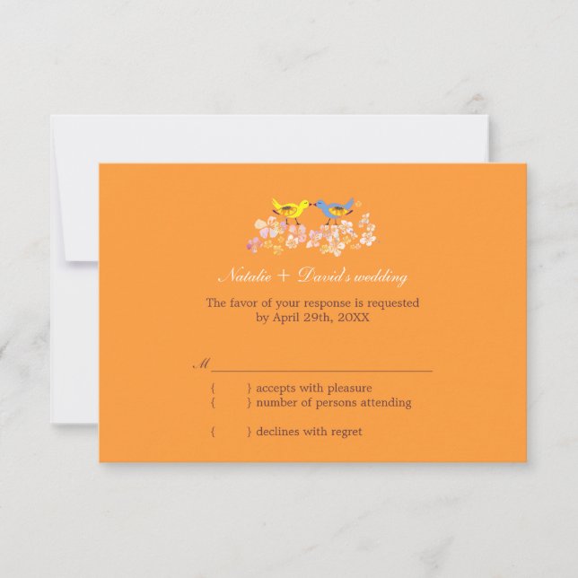 Baiser Inséparables Tangerine Mariage RSVP (Devant)