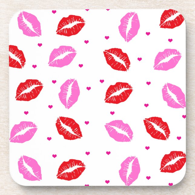Baiser Lips Rose Red Hearts Dessous de verre en pl (Devant)