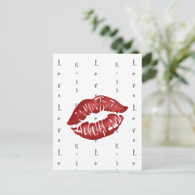 baiser rouge à lèvres Carte postale (Debout devant)
