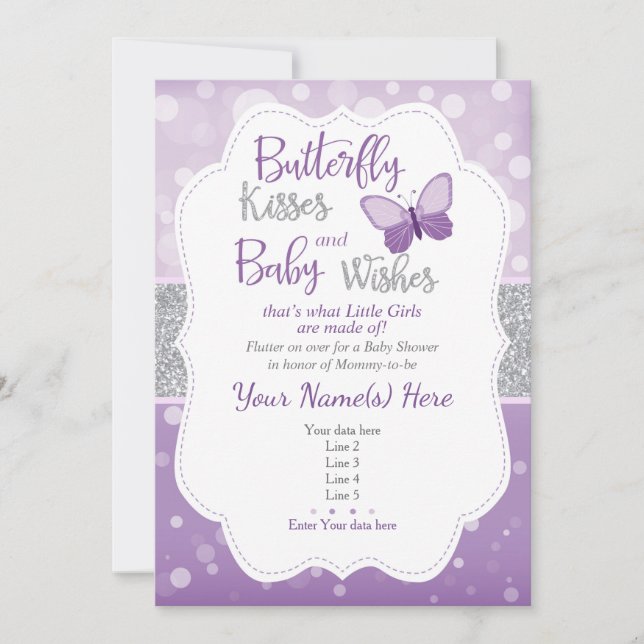 Baisers à papillon Baby shower Invitation (Devant)